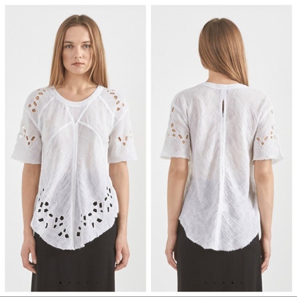 IRO Derwen Blouse Tee White Lace Cut Out Gauze Size 38 Medium Lace Cut Outs